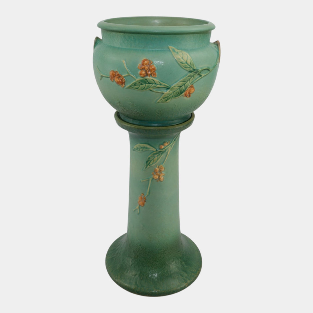 Roseville Bittersweet Green 1951 Vintage Pottery Jardiniere Pedestal 802-8