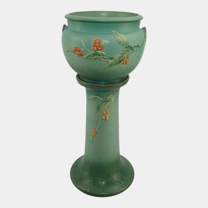 Roseville Bittersweet Green 1951 Vintage Pottery Jardiniere Pedestal 802-8