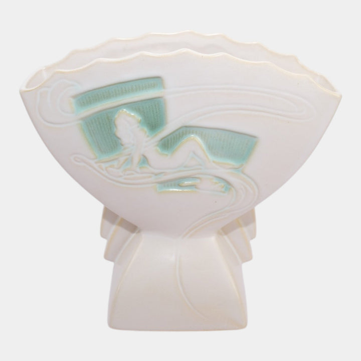 Roseville Silhouette White 1950 Mid Century Modern Pottery Fan Vase 783-7 - Just Art Pottery
