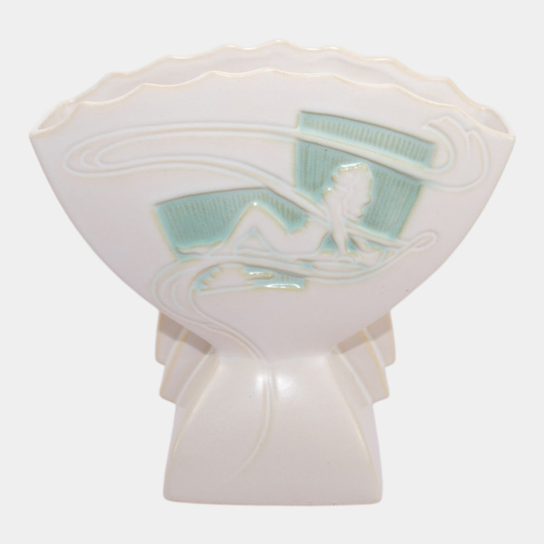 Roseville Silhouette White 1950 Mid Century Modern Pottery Fan Vase 783-7 - Just Art Pottery