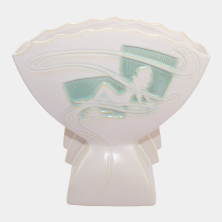 Roseville Silhouette White 1950 Mid Century Modern Pottery Fan Vase 783-7 - Just Art Pottery