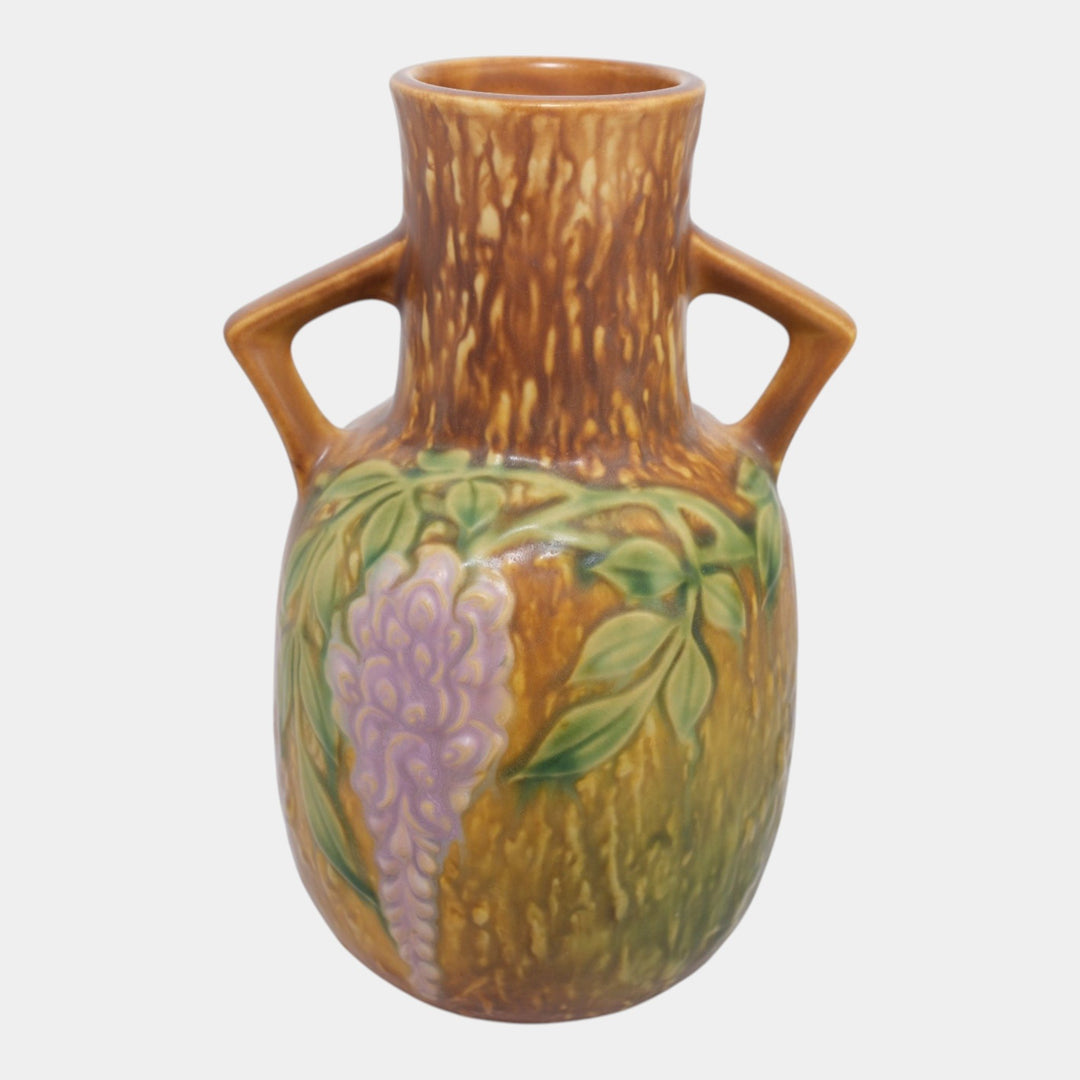 Roseville Wisteria Tan 1933 Vintage Arts And Crafts Pottery Ceramic Vase 638-9 - Just Art Pottery