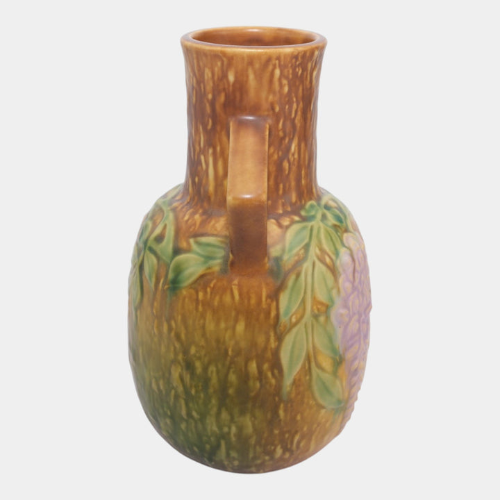 Roseville Wisteria Tan 1933 Vintage Arts And Crafts Pottery Ceramic Vase 638-9 - Just Art Pottery