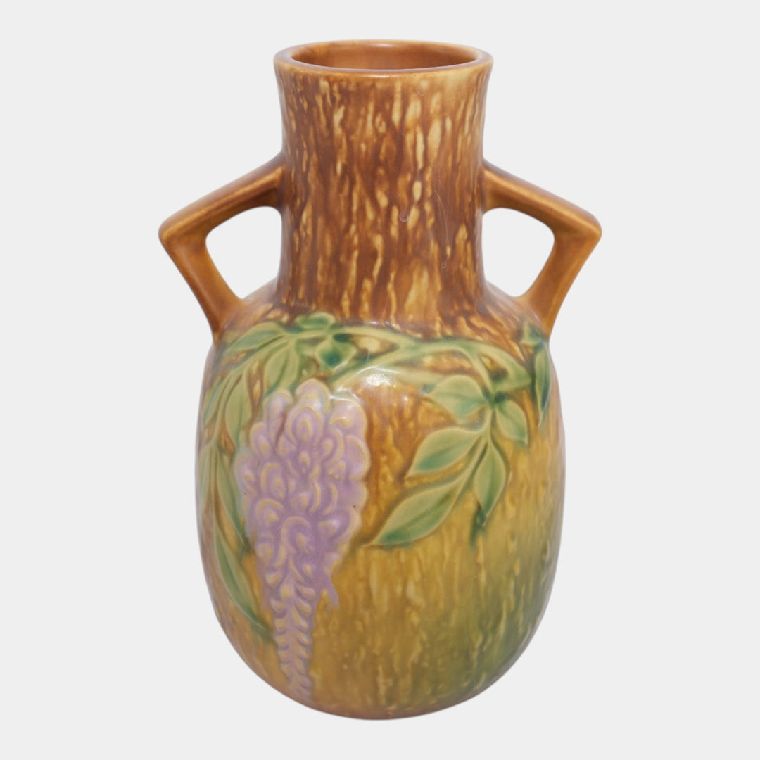 Roseville Wisteria Tan 1933 Vintage Arts And Crafts Pottery Ceramic Vase 638-9 - Just Art Pottery