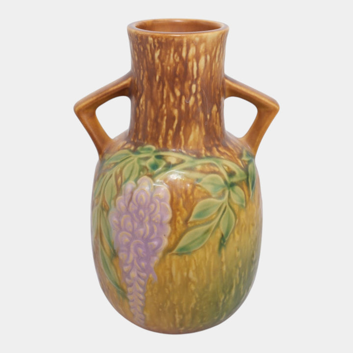 Roseville Wisteria Tan 1933 Vintage Arts And Crafts Pottery Ceramic Vase 638-9 - Just Art Pottery