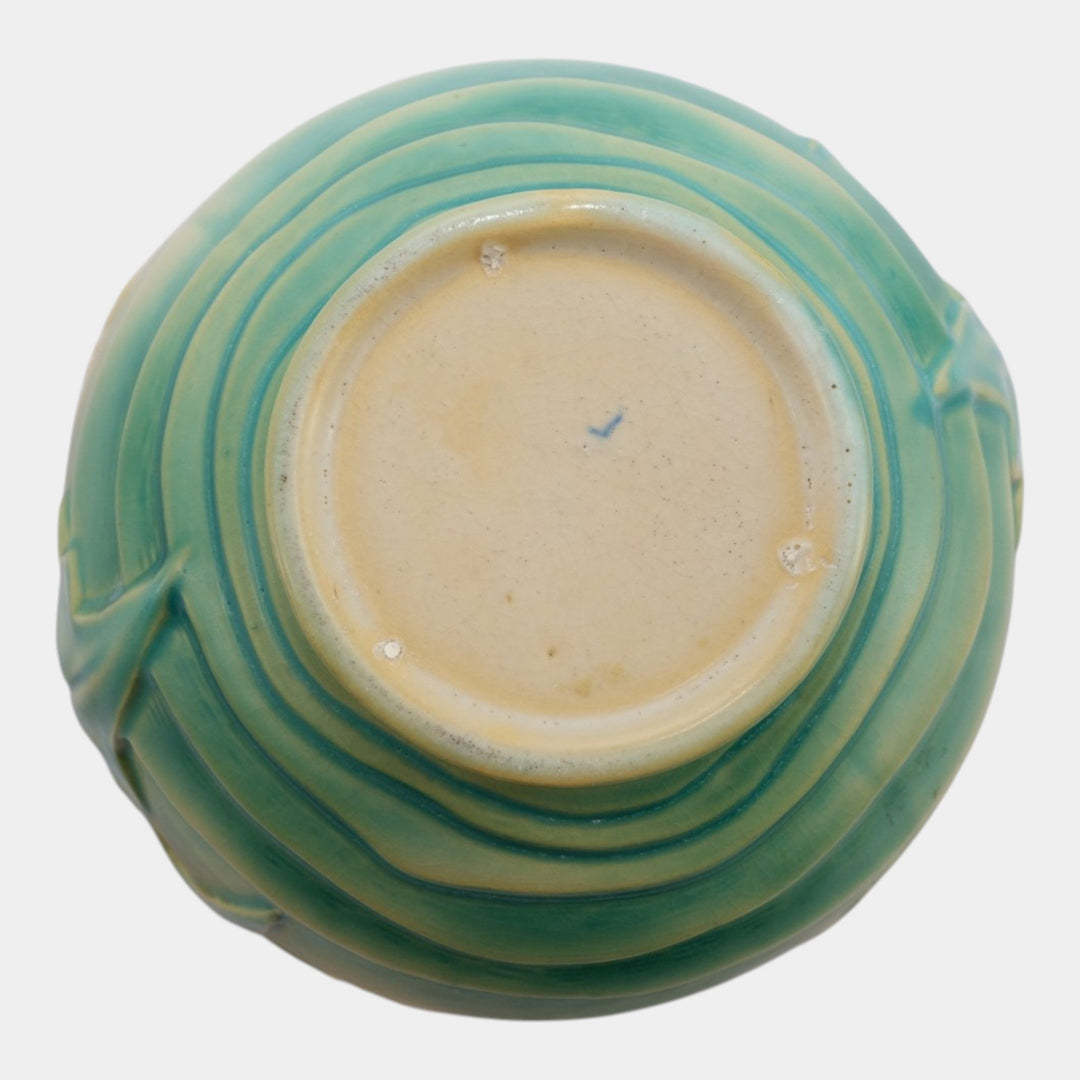 Roseville Luffa Green 1934 Vintage Art Pottery Jardiniere Planter 631-5 - Just Art Pottery