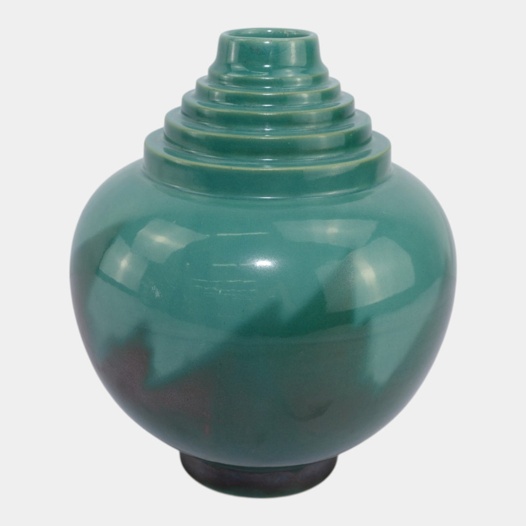 Roseville Futura Green 1928 Vintage Art Deco Pottery Ceramic Flame Vase 391-10