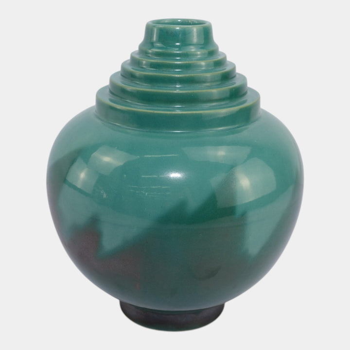 Roseville Futura Green 1928 Vintage Art Deco Pottery Ceramic Flame Vase 391-10