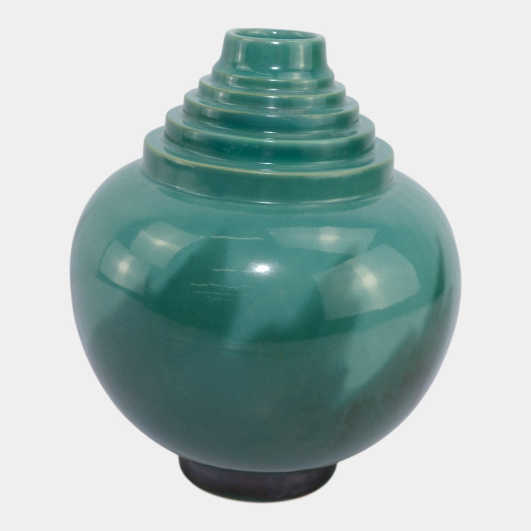 Roseville Futura Green 1928 Vintage Art Deco Pottery Ceramic Flame Vase 391-10