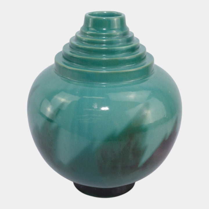 Roseville Futura Green 1928 Vintage Art Deco Pottery Ceramic Flame Vase 391-10