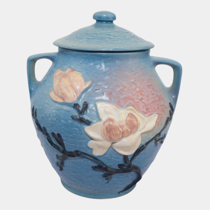 Roseville Magnolia Blue 1943 Mid Century Modern Pottery Ceramic Cookie Jar 2-8 - Just Art Pottery