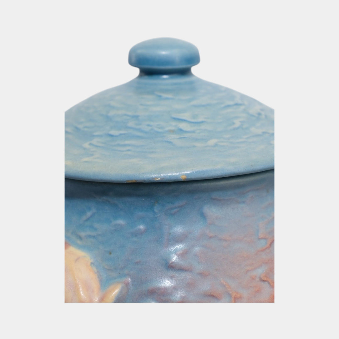 Roseville Magnolia Blue 1943 Mid Century Modern Pottery Ceramic Cookie Jar 2-8 - Just Art Pottery