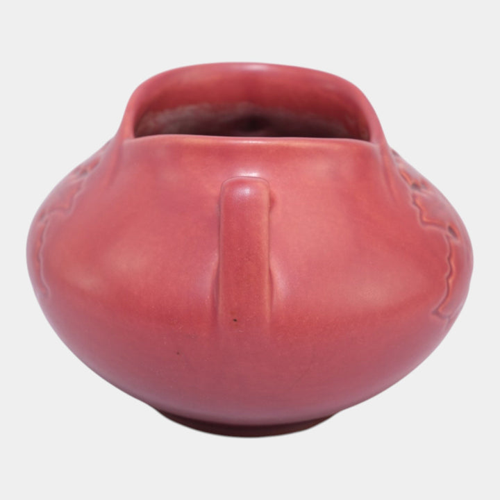 Roseville Silhouette Red 1950 Vintage Art Deco Pottery Ceramic Bowl Vase 741-4 - Just Art Pottery