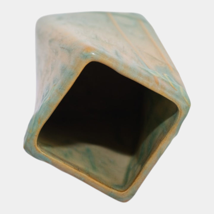 Roseville Futura Green 1928 Vintage Art Deco Pottery Ceramic Twist Vase 398-6 - Just Art Pottery