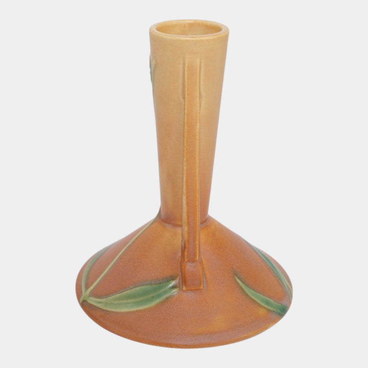 Roseville Futura Tan 1928 Vintage Art Deco Pottery Two Pole Bud Vase 422-6 - Just Art Pottery