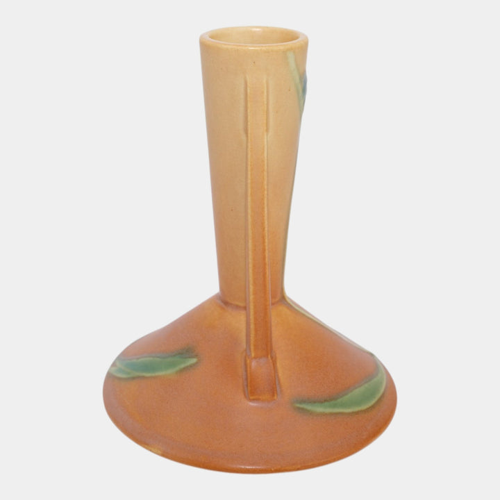 Roseville Futura Tan 1928 Vintage Art Deco Pottery Two Pole Bud Vase 422-6 - Just Art Pottery