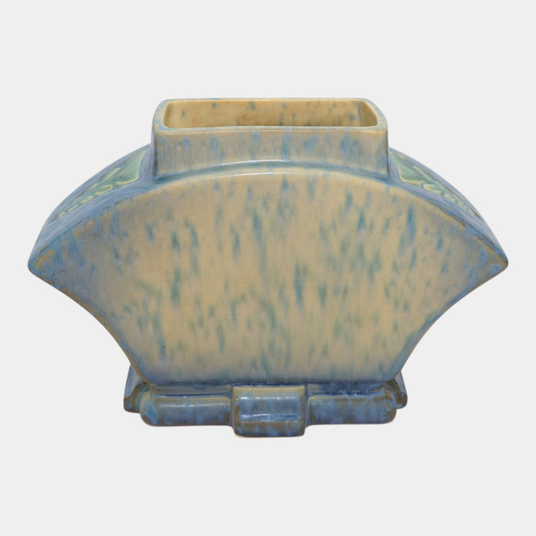 Roseville Futura Blue 1928 Vintage Art Deco Pottery Ceramic Fan Vase 82-6 - Just Art Pottery