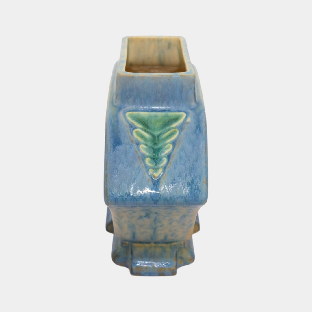 Roseville Futura Blue 1928 Vintage Art Deco Pottery Ceramic Fan Vase 82-6 - Just Art Pottery
