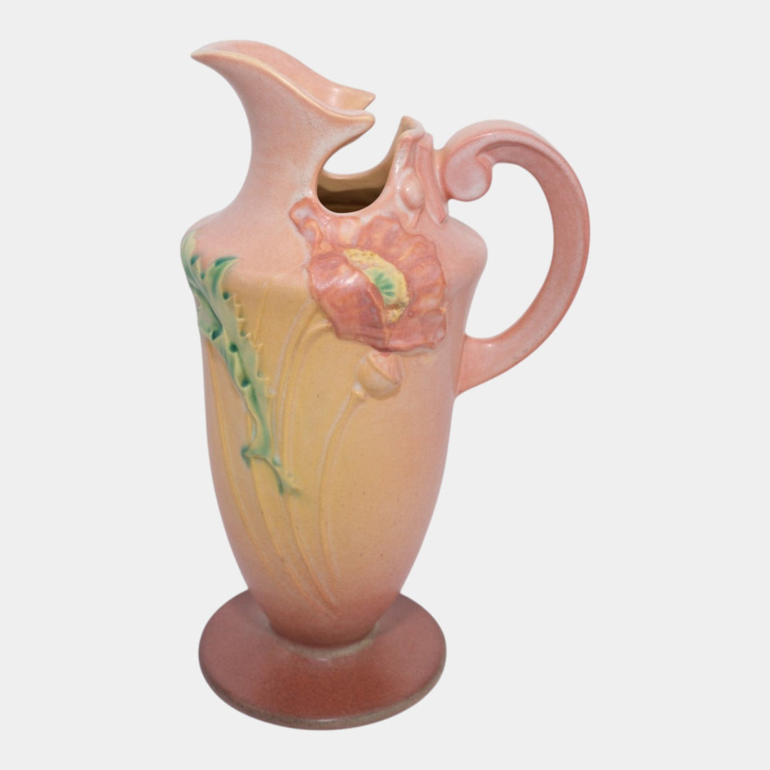 Roseville Poppy Pink 1938 Vintage Art Deco Pottery Ceramic Ewer 876-10 - Just Art Pottery