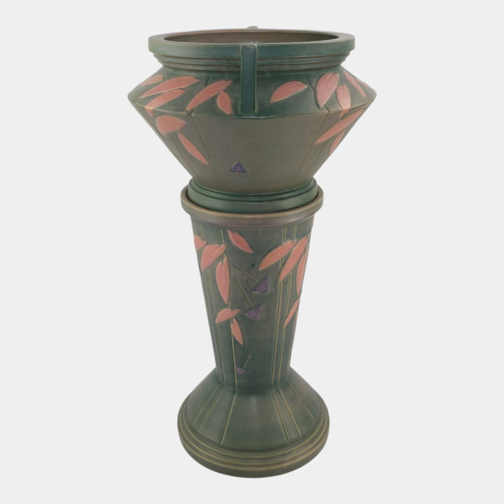Roseville Futura Pink Gray 1928 Vintage Art Deco Jardiniere And Pedestal 616-10