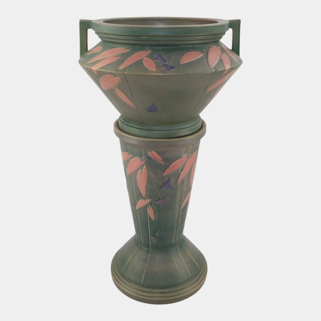 Roseville Futura Pink Gray 1928 Vintage Art Deco Jardiniere And Pedestal 616-10