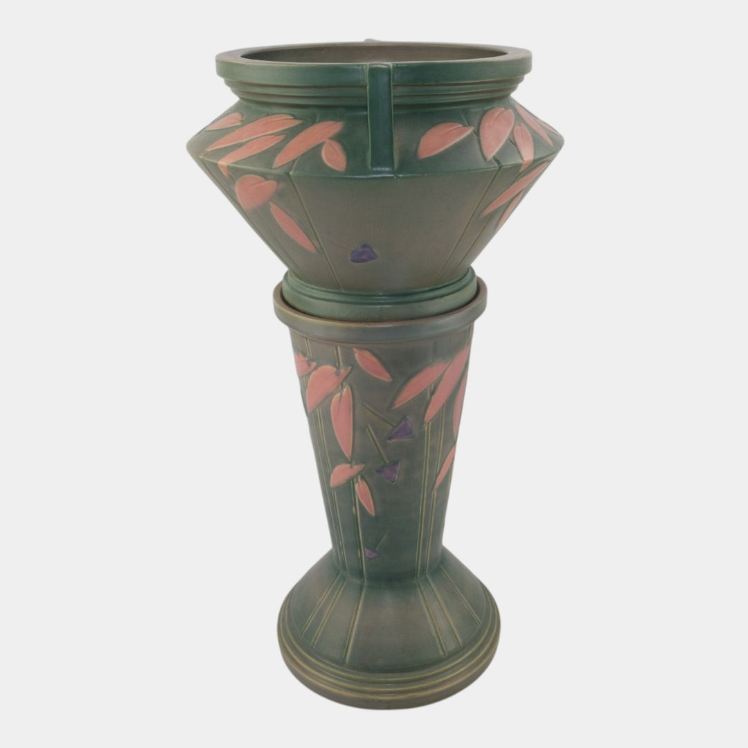 Roseville Futura Pink Gray 1928 Vintage Art Deco Jardiniere And Pedestal 616-10