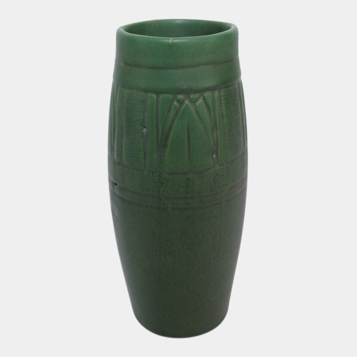 Owens Early 1900s Vintage Arts And Crafts Pottery Matte Green Ceramic Vase 219