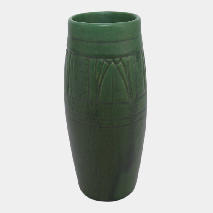 Owens Early 1900s Vintage Arts And Crafts Pottery Matte Green Ceramic Vase 219