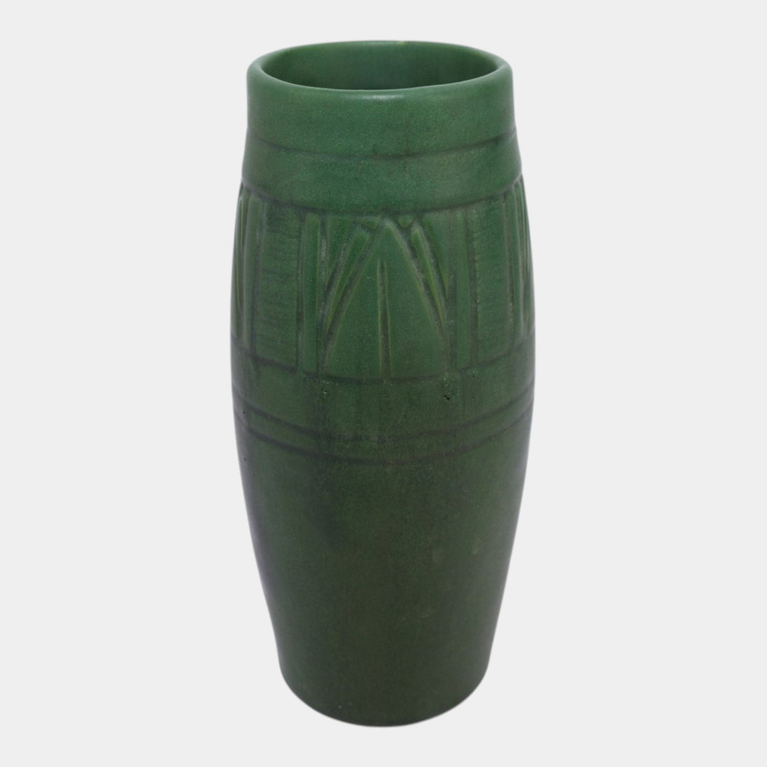 Owens Early 1900s Vintage Arts And Crafts Pottery Matte Green Ceramic Vase 219