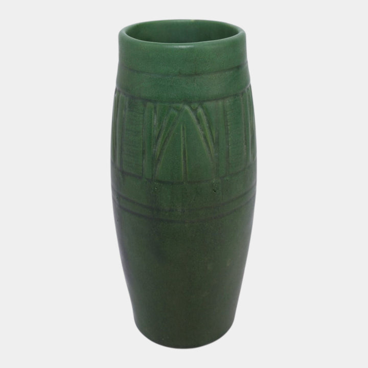 Owens Early 1900s Vintage Arts And Crafts Pottery Matte Green Ceramic Vase 219