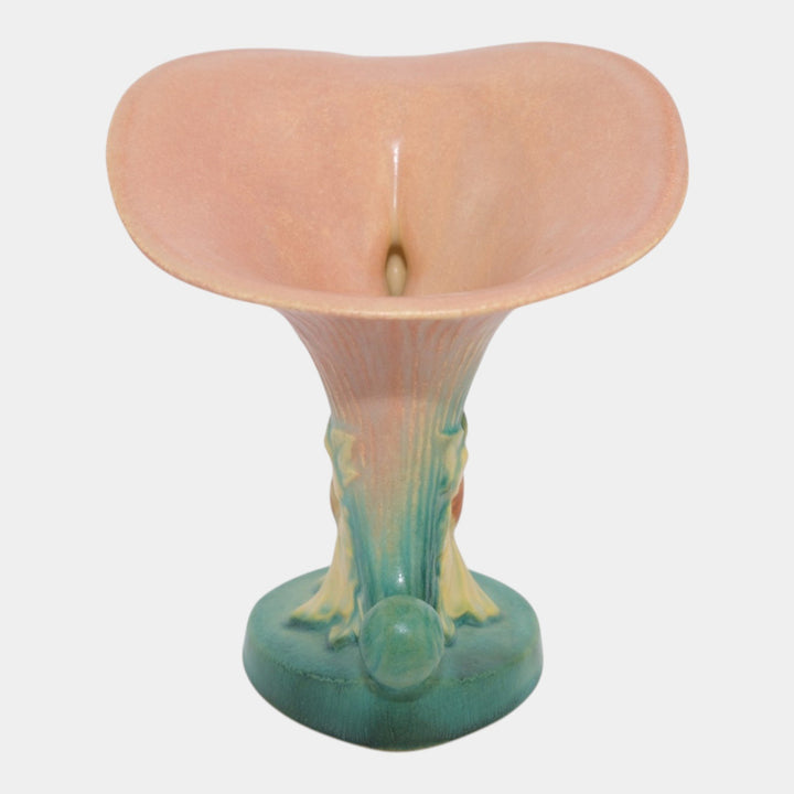 Roseville Peony Pink 1942 Mid Century Modern Pottery Ceramic Cornucopia 170-6 - Just Art Pottery