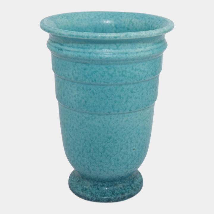 Roseville Tourmaline Blue Green 1933 Vintage Art Deco Pottery Ceramic Vase 614-8 - Just Art Pottery