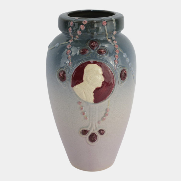 Weller Cameo Jewel Portrait c1910 Antique Art Nouveau Pottery Pope Pius X Vase - Just Art Pottery