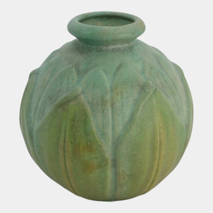 Roseville Matte Green Early Velmoss Vintage Art Pottery Vase Lamp Base 125-6