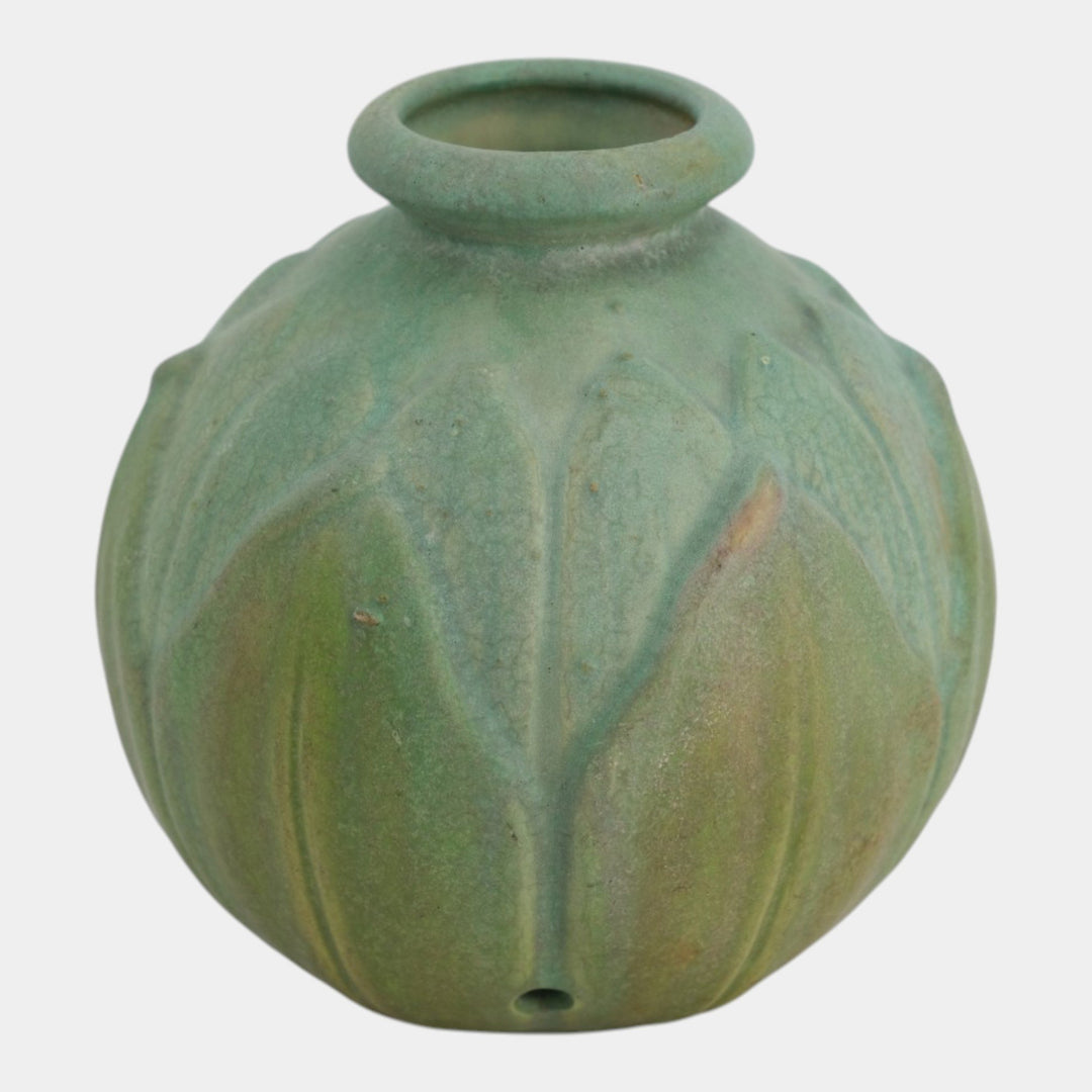 Roseville Matte Green Early Velmoss Vintage Art Pottery Vase Lamp Base 125-6