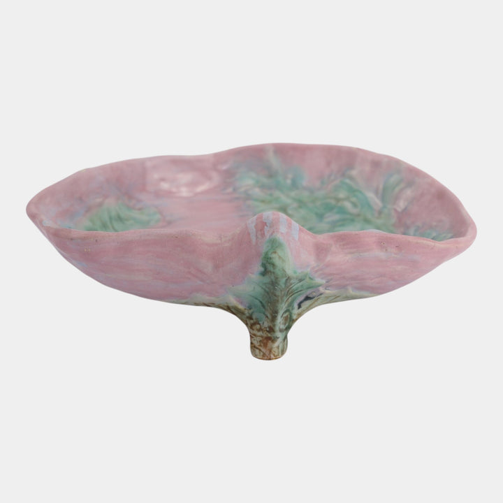 Weller Sabrinian 1920s Vintage Art Pottery Pink Green Ceramic Console Bowl - Just Art Pottery