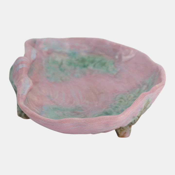 Weller Sabrinian 1920s Vintage Art Pottery Pink Green Ceramic Console Bowl - Just Art Pottery