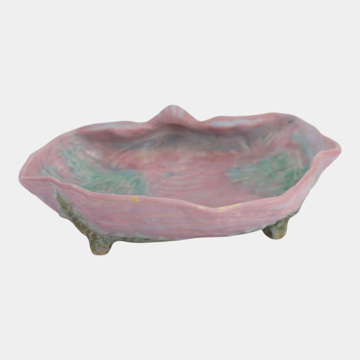 Weller Sabrinian 1920s Vintage Art Pottery Pink Green Ceramic Console Bowl - Just Art Pottery