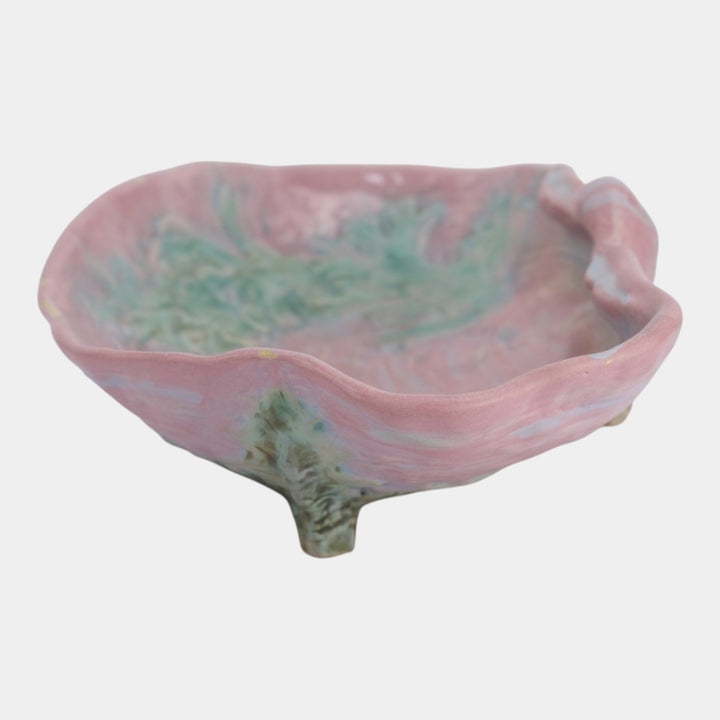 Weller Sabrinian 1920s Vintage Art Pottery Pink Green Ceramic Console Bowl - Just Art Pottery