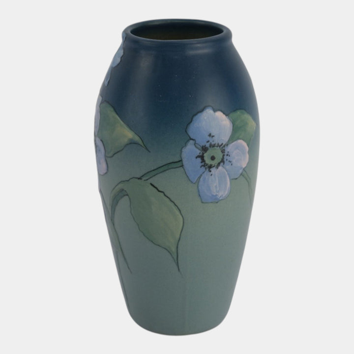 Weller Hudson 1920s Vintage Art Pottery Hand Painted Blue Floral Vase Timberlake - Just Art Pottery