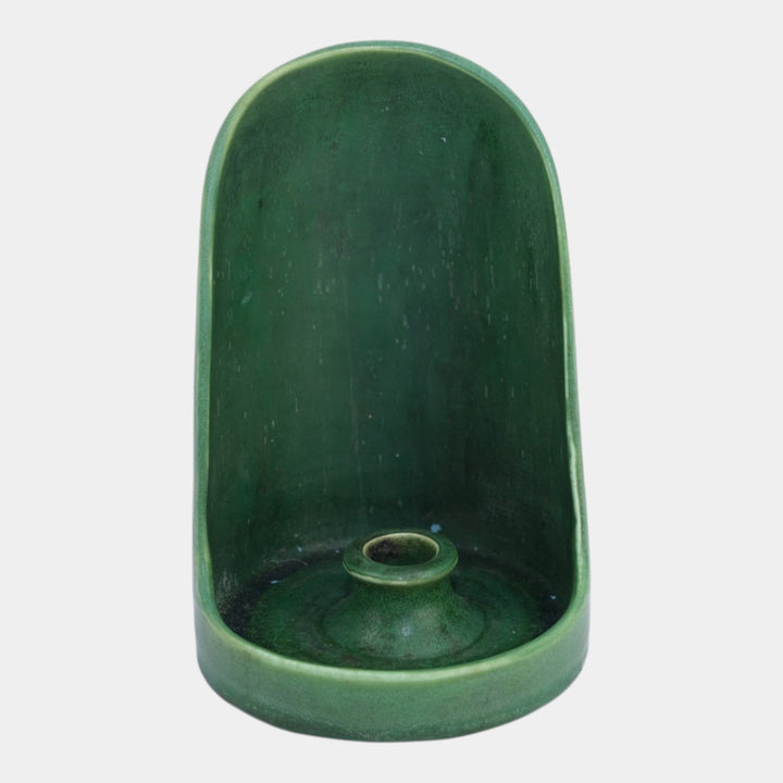 Hampshire Early 1900s Vintage Arts And Crafts Pottery Matte Green Chamberstick - Just Art Pottery