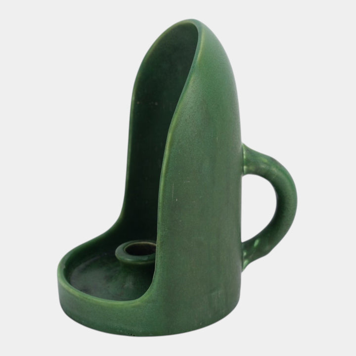 Hampshire Early 1900s Vintage Arts And Crafts Pottery Matte Green Chamberstick - Just Art Pottery