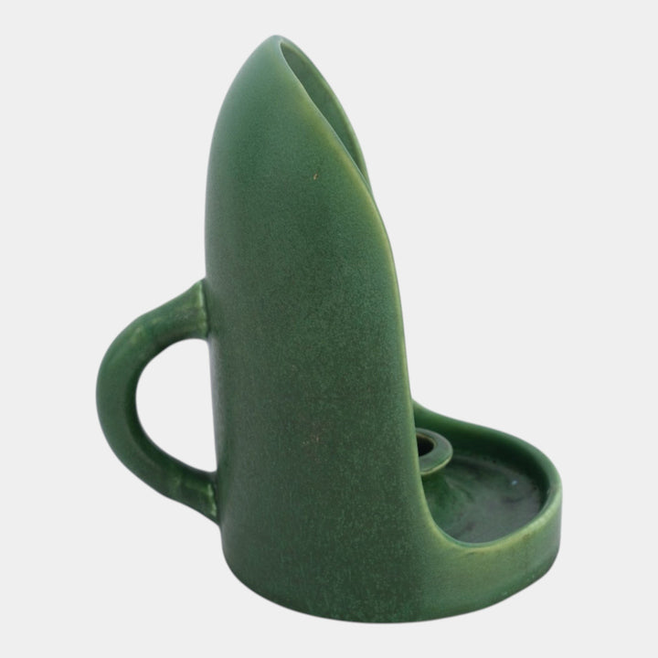 Hampshire Early 1900s Vintage Arts And Crafts Pottery Matte Green Chamberstick - Just Art Pottery
