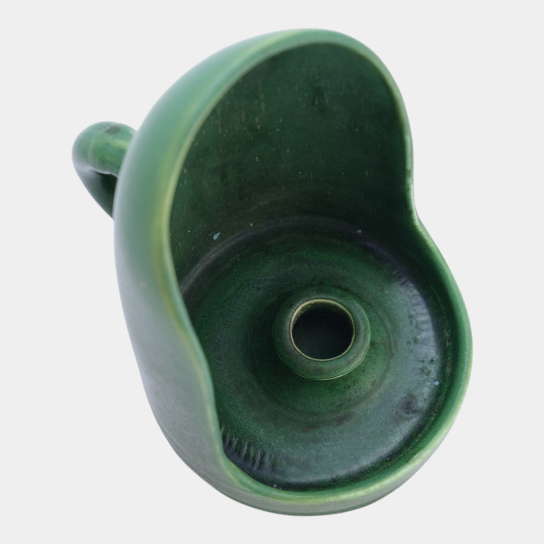 Hampshire Early 1900s Vintage Arts And Crafts Pottery Matte Green Chamberstick - Just Art Pottery