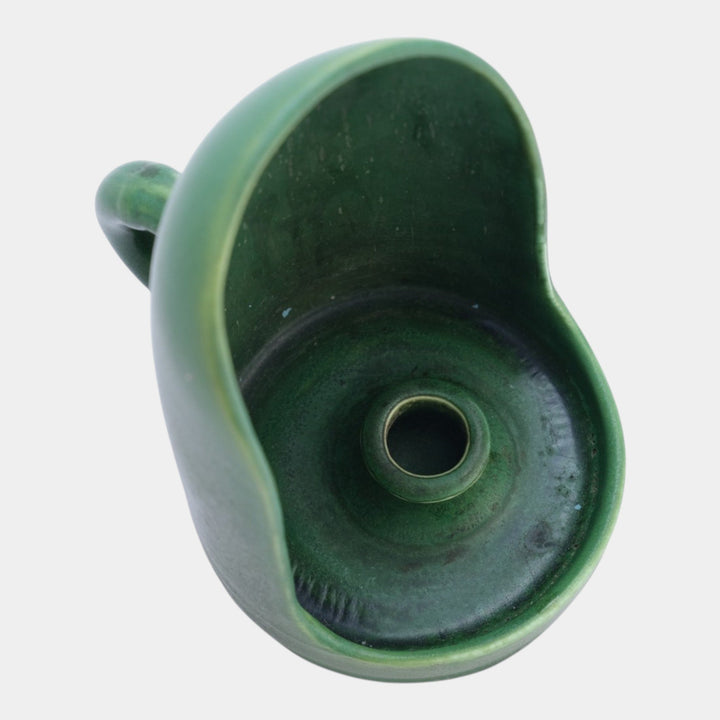 Hampshire Early 1900s Vintage Arts And Crafts Pottery Matte Green Chamberstick - Just Art Pottery