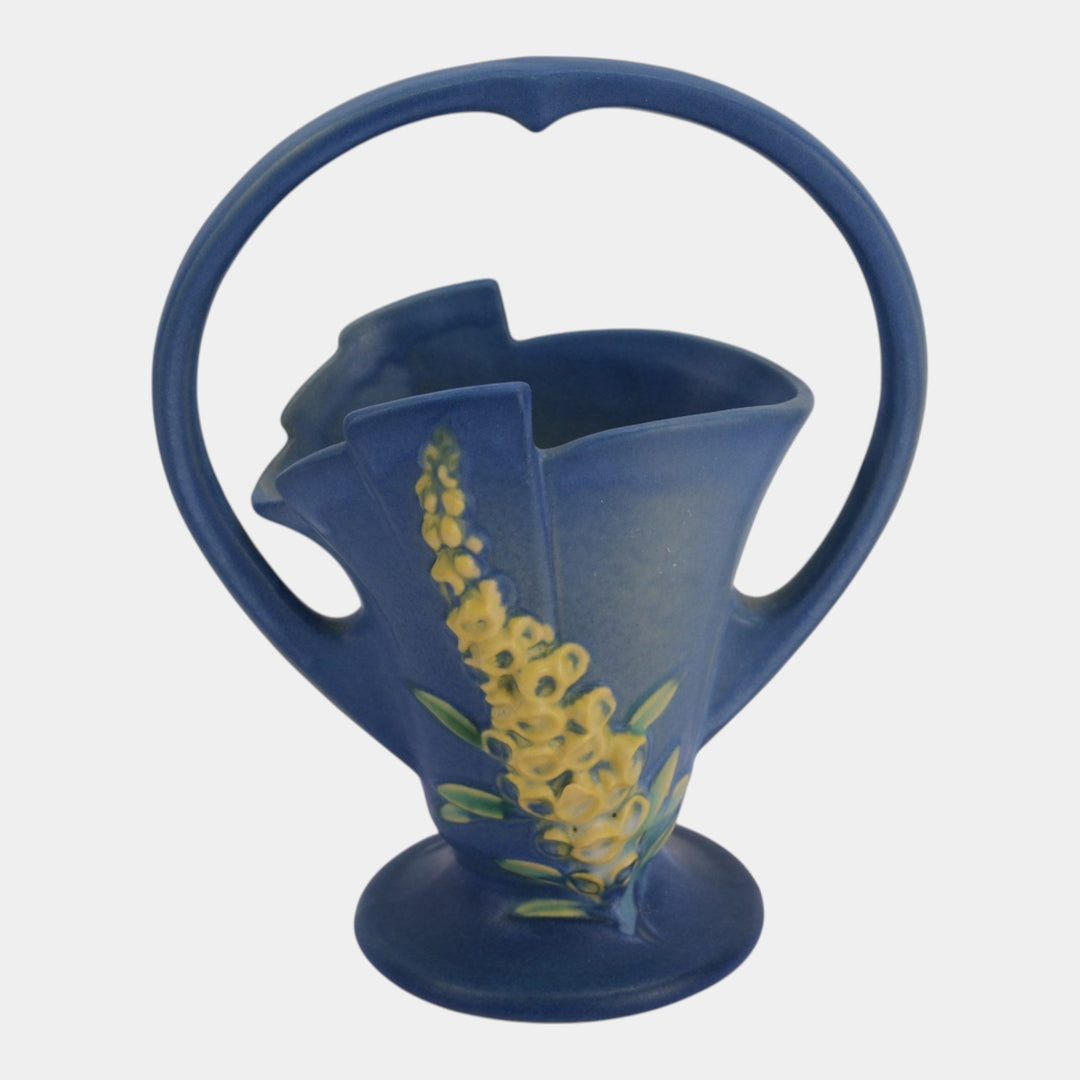 Roseville Foxglove Blue 1942 Vintage Art Pottery Ceramic Basket 373-8 - Just Art Pottery