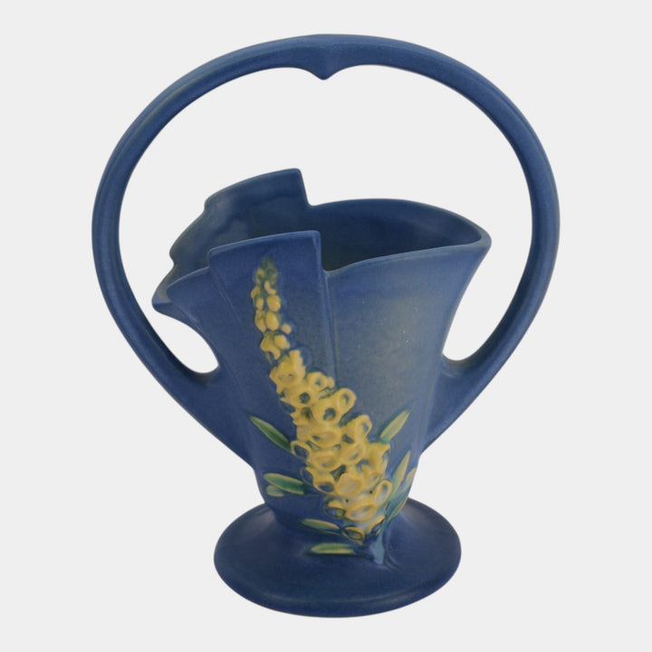 Roseville Foxglove Blue 1942 Vintage Art Pottery Ceramic Basket 373-8 - Just Art Pottery