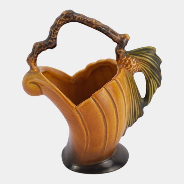 Roseville Pine Cone Brown1953 Vintage Mid Century Modern Pottery Basket 408-6 - Just Art Pottery