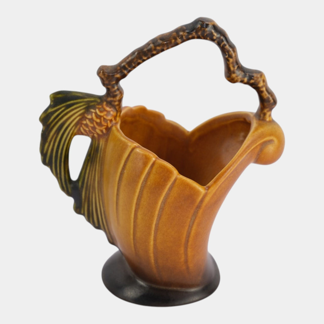 Roseville Pine Cone Brown1953 Vintage Mid Century Modern Pottery Basket 408-6 - Just Art Pottery