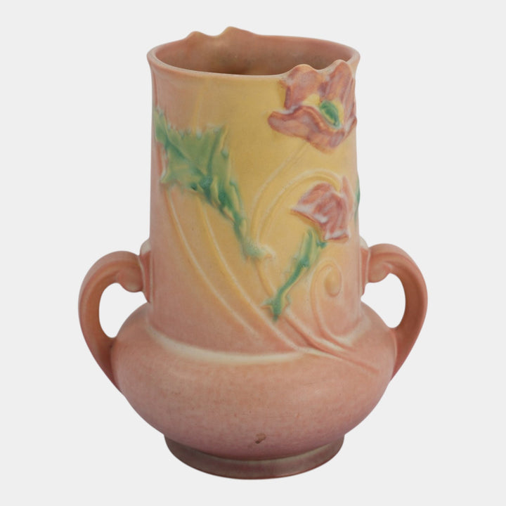 Roseville Poppy Pink 1938 Vintage Art Pottery Ceramic Art Deco Vase 873-9 - Just Art Pottery